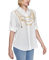 Karl Lagerfeld Paris Petite Necklace Blouse