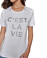 Karl Lagerfeld Paris Petite Zipper-Shoulder C'est La Vie T-Shirt