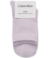 Calvin Klein Women's Flat Knit Sparkle Anklet Socks, Pack Of 3