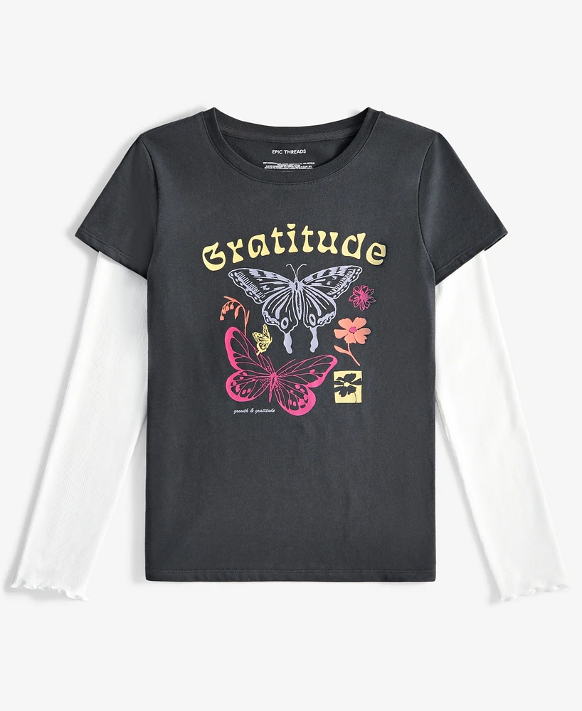 Epic Threads Little & Big Girls Gratitude Graphic Layered-Look T-Shirt, Created for Macy's