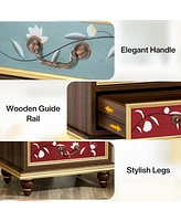 Tribesigns 3-Drawer Nightstand Set of 2, Wood Bedside Table with Retro Flower