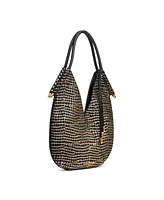 Donna Karan Baldwin Mini Metallic Croc Shoulder with Leather Wrapped Handle