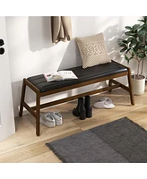 Costway 1 Pcs 50" Long Solid Wood Dining Bench with Faux Leather Padded Seat Rubber Wood Frame