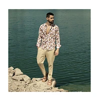 Men's Pale Yellow & Mocha Brown Abstract Block Shirt
