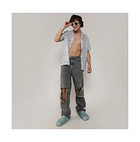 Men's Ivory White & Sage Green Ikkat Shirt