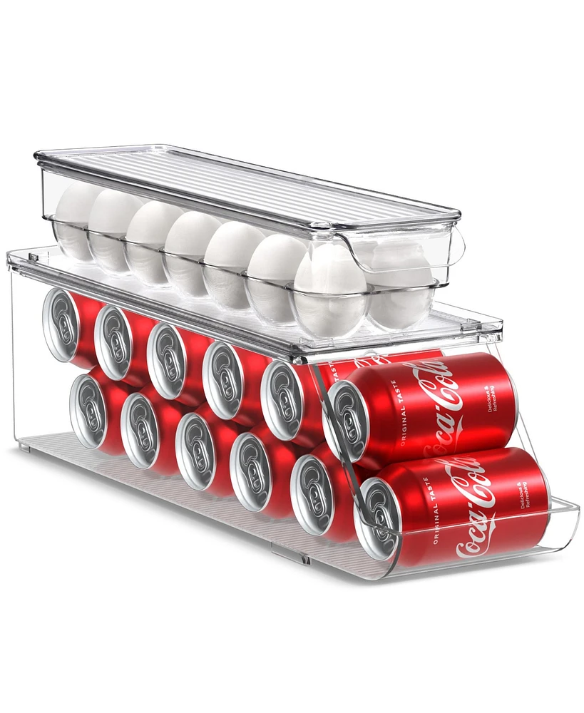 Sorbus Can & Egg Holder Set - Stackable Can Dispenser Holds 12 Cans & Egg Holders with Lid holds 14 eggs for Fridge, Pantry, Bpa-Free