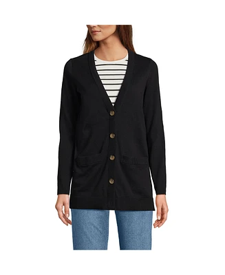 Lands' End Women's Fine Gauge Cotton Cardigan with Tipping Sweater