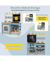 Costway 2-In-1 Outdoor Mud Kitchen with Faucet & Removable Sink Metal Baskets Storage Bag