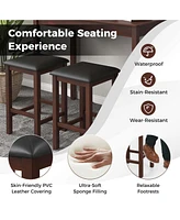 Costway 3 Pcs Bar Table Set Dining & 2 Pvc Leather Upholstered Stools