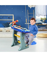 Gymax 37 Key Electronic Keyboard Kids Toy Piano MP3 Input w/ Microphone & Stool Blue