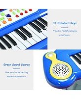 Gymax 37 Key Electronic Keyboard Kids Toy Piano MP3 Input w/ Microphone & Stool Blue