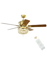 Skonyon 52 Inch Retro Ceiling Fan Light with Reversible Blades Remote Control-Golden