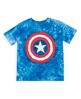 Marvel Boys Avengers Miles Morales Hulk Captain America Graphic T-Shirt French Terry Shorts Set Tie Dye to