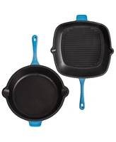 BergHOFF Neo 3pc Cast Iron Fry Pan & Grill Pan Set with Slotted Steak Press