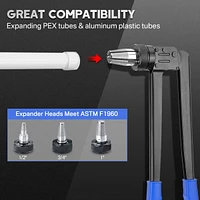 Pex Expansion Tool Kit Tube Expander w/ 1/2" 3/4” 1” Expander Heads Carry Case