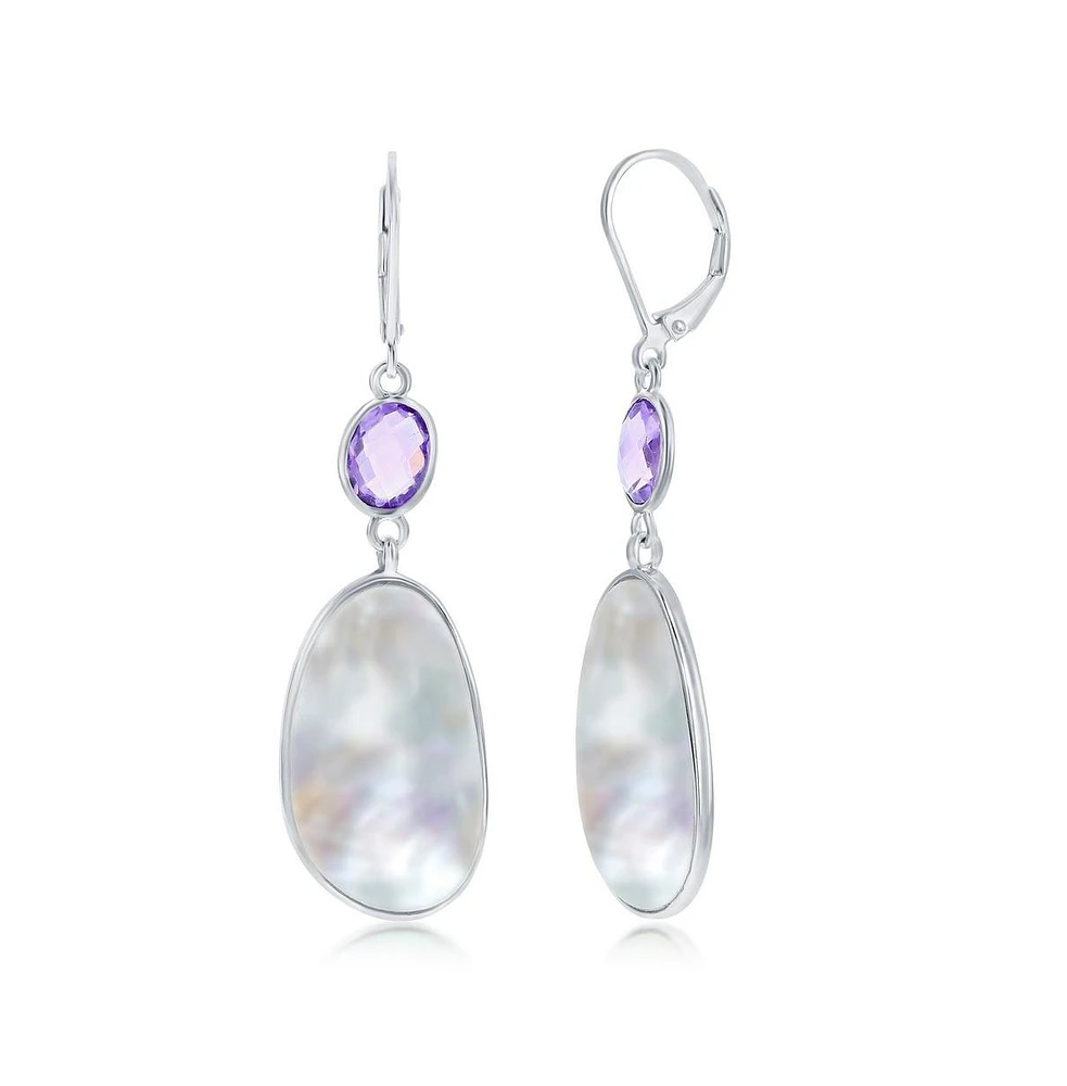 Simona Sterling Silver Oval Amethyst and Irregular Mop Earrings