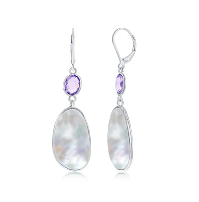 Simona Sterling Silver Oval Amethyst and Irregular Mop Earrings