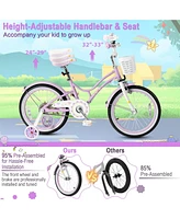 Costway 18 Inch Kid Bike 95% Pre-Assembled Girls Bicycle with Training Wheels & Basket