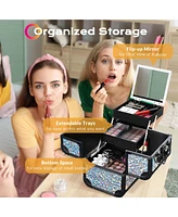 Byootique Makeup Train Case Cosmetic Organizer w/ Mirror Mermaid Silver Artist