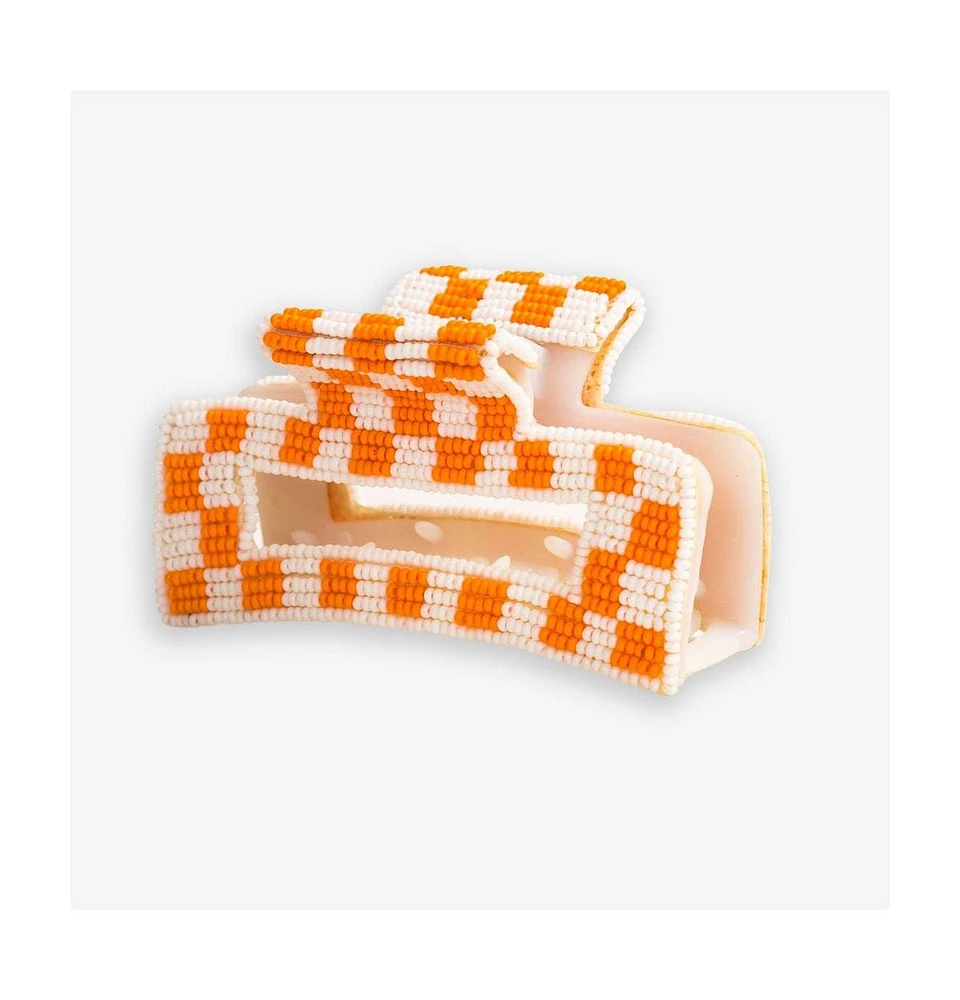 Ink + Alloy Lola Game Day Checked Beaded Hair Claw Clip Orange And White