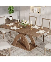 Tribesigns Dining Table for 4-6 People, 63" L x 31.5" W Modern Rectangular Kitchen Table with Thick Wooden Pedestal Base, Wood Dinner Table Kitchen &