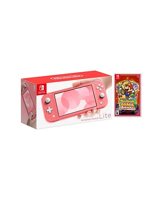 Nintendo Switch Lite Coral Bundle With Paper Mario: The Thousand-Year Door Game