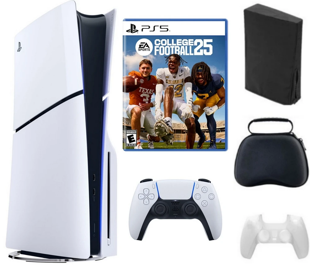 Sony PS5 - Playstation 5 Slim Disc Bundle With Accessories, and College Football 25 Game
