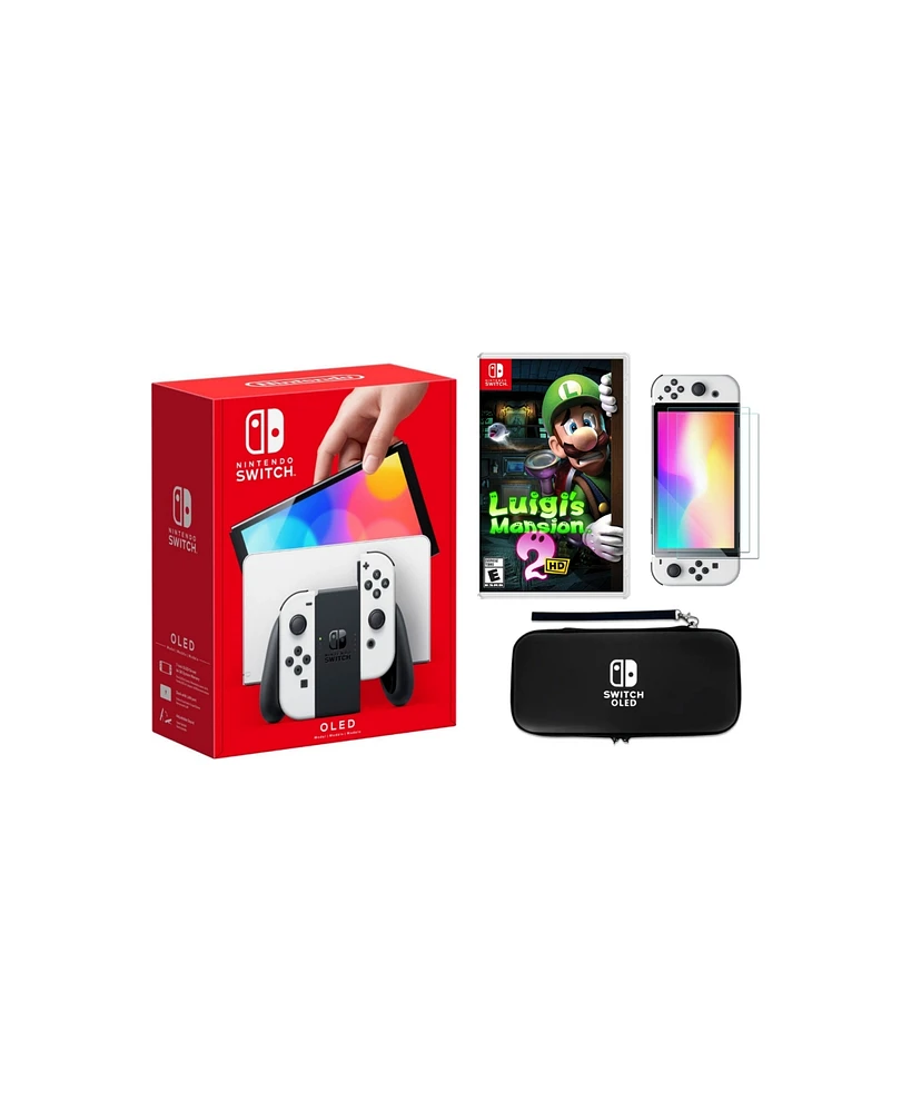 Nintendo Switch Oled White Bundle With Accessories and Luigi's Mansion 2 Hd Game