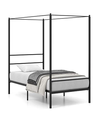 Gymax Full Metal Canopy Platform Bed Frame Mattress Foundation w/ Slat Support