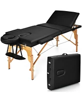 Givimo 3 Fold Portable Adjustable Massage Table with Carry Case-Black