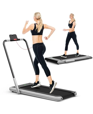 Vebreda 2-in-1 Folding Treadmill with Remote Control and Led Display-Silver