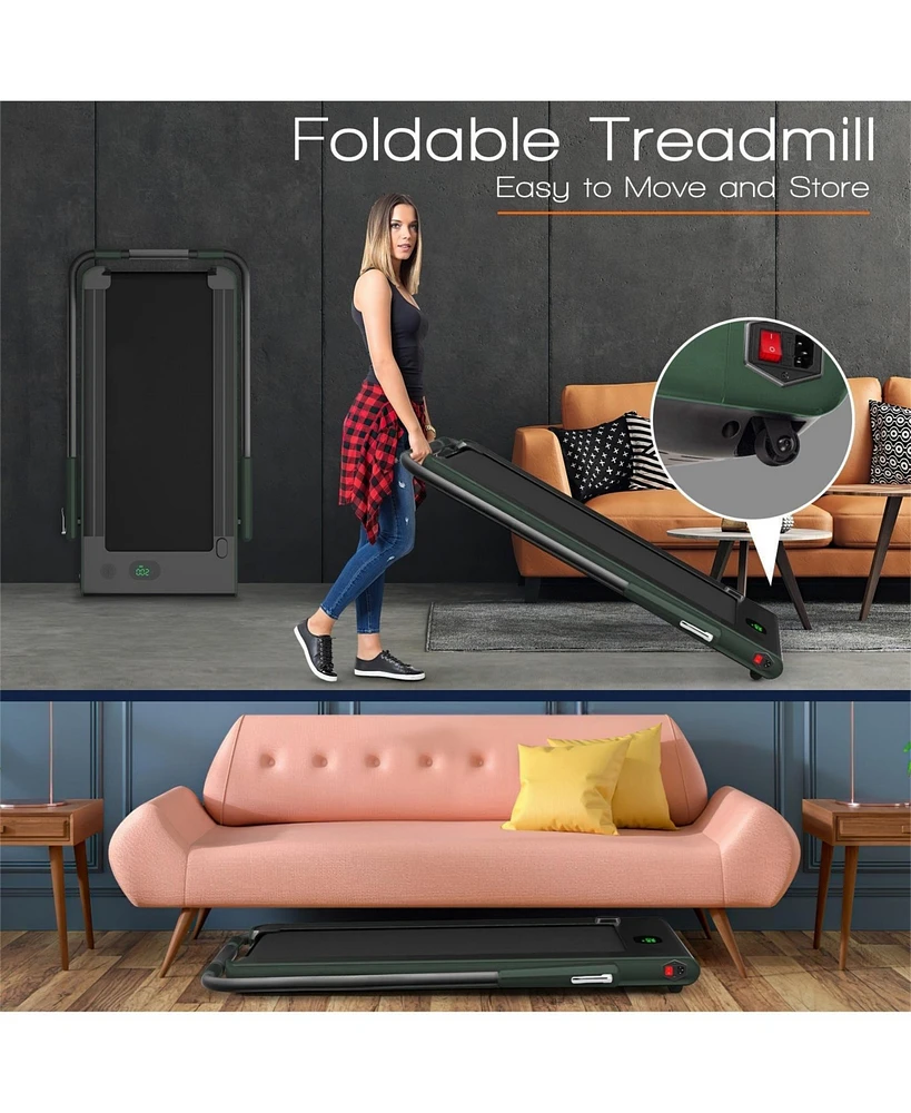 Vebreda 2-in-1 Folding Treadmill with Remote Control and Led Display-Green