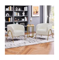 Yaheetech Boucle Barrel Accent Armchair with Gold-tone Metal Legs, Ivory