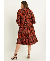 June + Vie Plus Printed Gauze Shirtdress