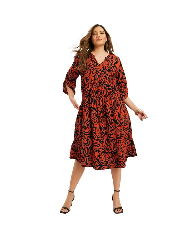 June + Vie Plus Printed Gauze Shirtdress