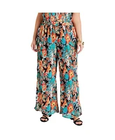 June + Vie Plus Wide-Leg Georgette Pants