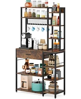 Tribesigns Baker's Rack with Drawer, 70.9 inch Kitchen Storage Shelf Rack, 5-Tier+6-Tier Microwave Stand with 10 Hooks (Rustic Brown)