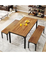 Tribesigns Dining Table Set for 6 People, 3 Pieces Rectangular Kitchen Table with 2 Benches, 55 Inches Large Wooden Kitchen Table Set for Small Space,