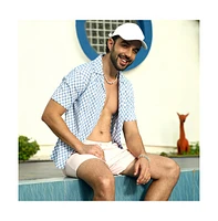 Men's Chalk White & Prussian Blue Embroidered Checkered Shirt
