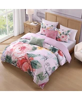 Bebejan Cool Pink Roses Bedding 100% Cotton 5 Piece King Size Reversible Comforter Set