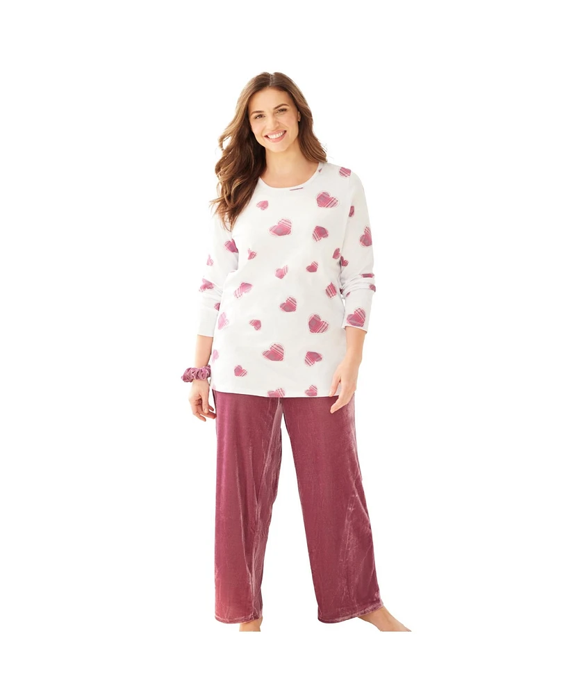 Dreams & Co. Plus Pajama Set With Velour Scrunchie