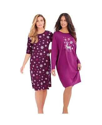 Dreams & Co. Women's 2-Pack Long-Sleeve Sleepshirt