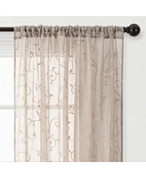 Chanasya Premium Embroidered Swirl Vine Curtains - Sheer for Living Room, Bedroom, Kitchen 52" x 96" Sage, 2 Panels