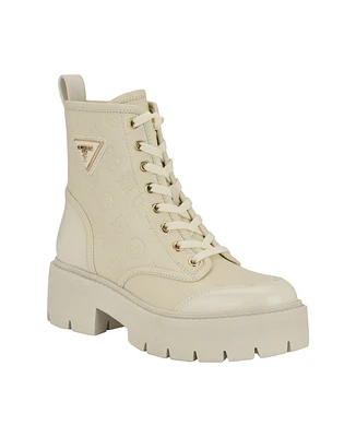 Guess Women's Shun Triple Triangle Lace-Up Lug Sole Combat Boots