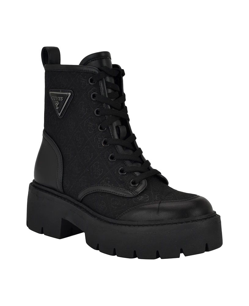 Guess Women's Shun Triple Triangle Lace-Up Lug Sole Combat Boots