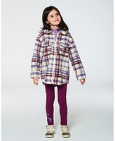 Deux par Big Girls Zip Front Sherpa Overshirt Plaid Purple And White