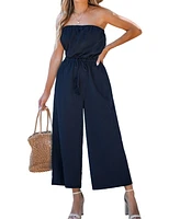 Cupshe Women's Blue Cinched Waist Straight Leg Jumpsuit