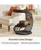 Tribesigns Round End Table: 2 Tiers Faux Marble Side Table with Storage Shelf, Bedside Nightstand, Metal Arc-Shaped Frame Accent for Living Room