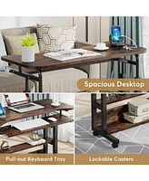Tribesigns Portable Desk with Power Outlets, Height Adjustable Side Table Sofa Couch Bedside Laptop Computer Cart Usb Charging Ports, Mobile Smal