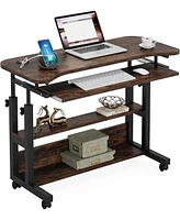 Tribesigns Portable Desk with Power Outlets, Height Adjustable Side Table Sofa Couch Bedside Laptop Computer Cart Usb Charging Ports, Mobile Smal